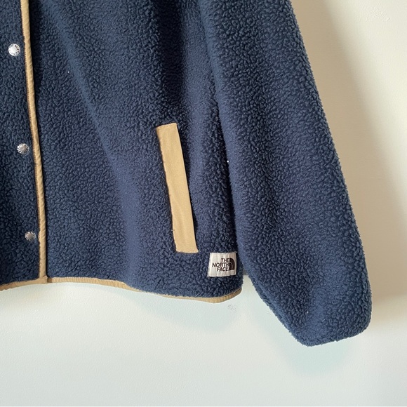 THE NORTH FACE Cragmont Sherpa Fleece Jacket XL Blue Tan Trim Snap Teddy Coat - Picture 4 of 13